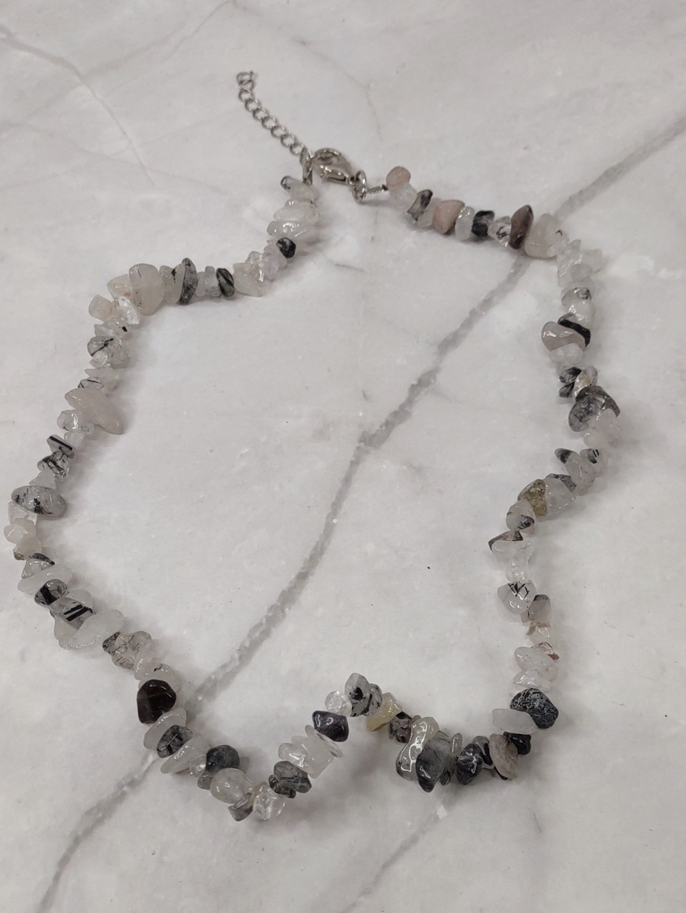 Artisan Crafted Tourmalinated Quartz Chip Necklace